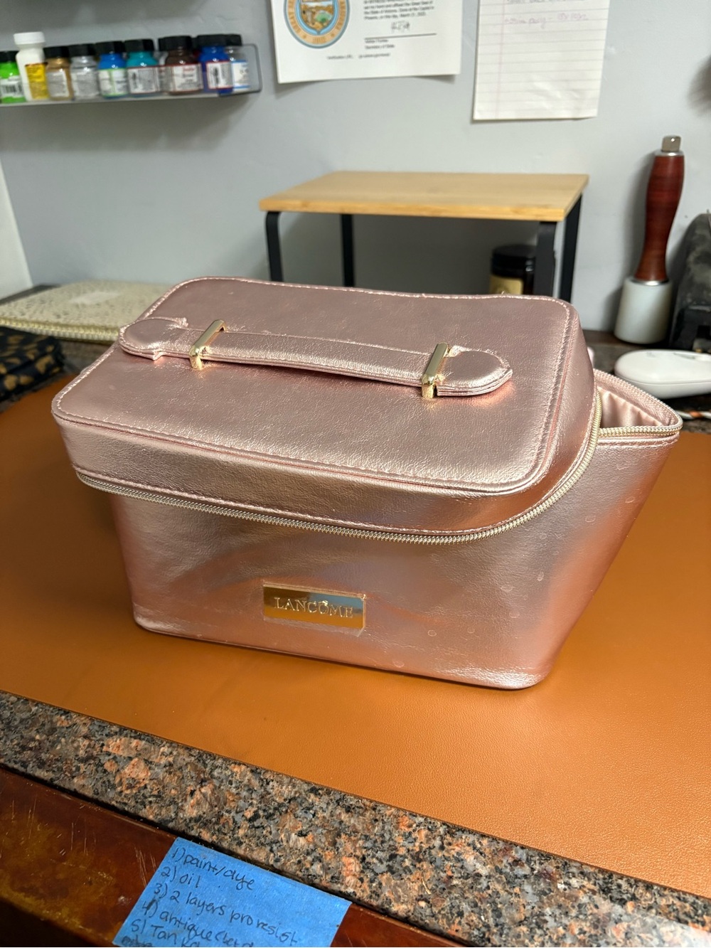 Lancome Rose Gold Metallic Cosmetic Train Case